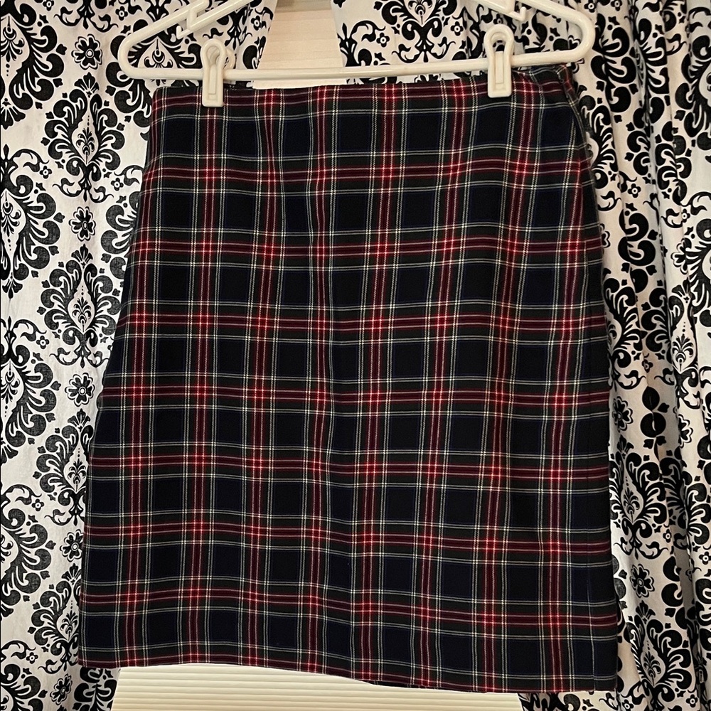Talbots Red and Navy Plaid Pencil Skirt